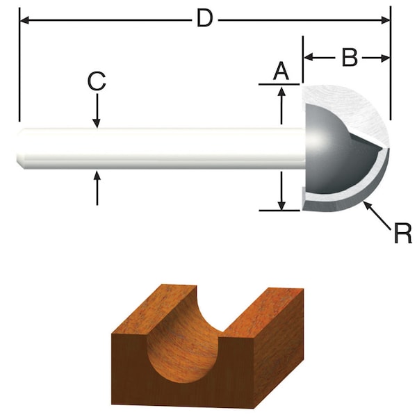 Vermont American 5/8 in. D X 5/8 in. X 1-3/4 in. L Carbide Tipped Core Box Router Bit 23124 - main